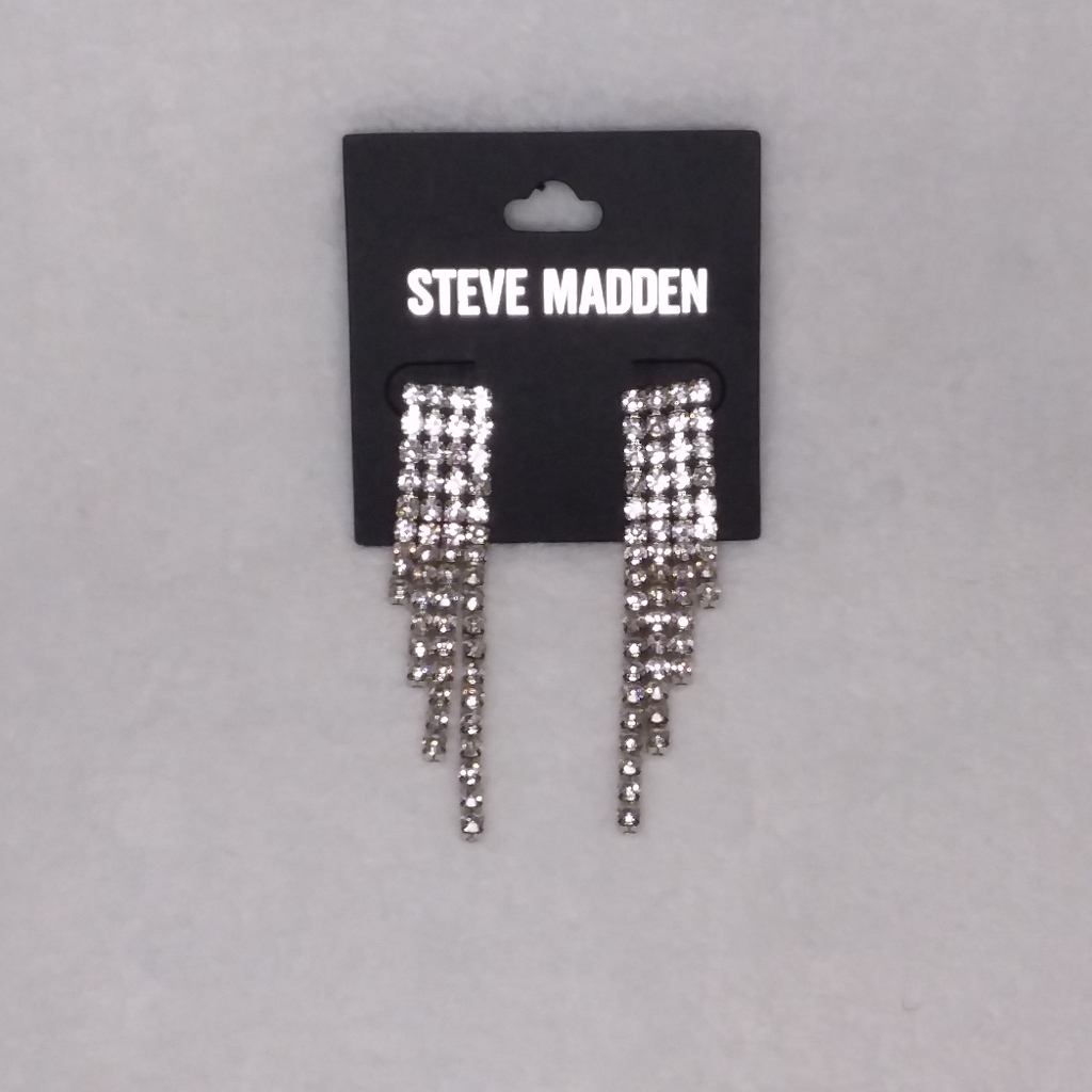 Dangle Pierce Earrings Silver Tone Clear Rhinestones Steve Madden 19$